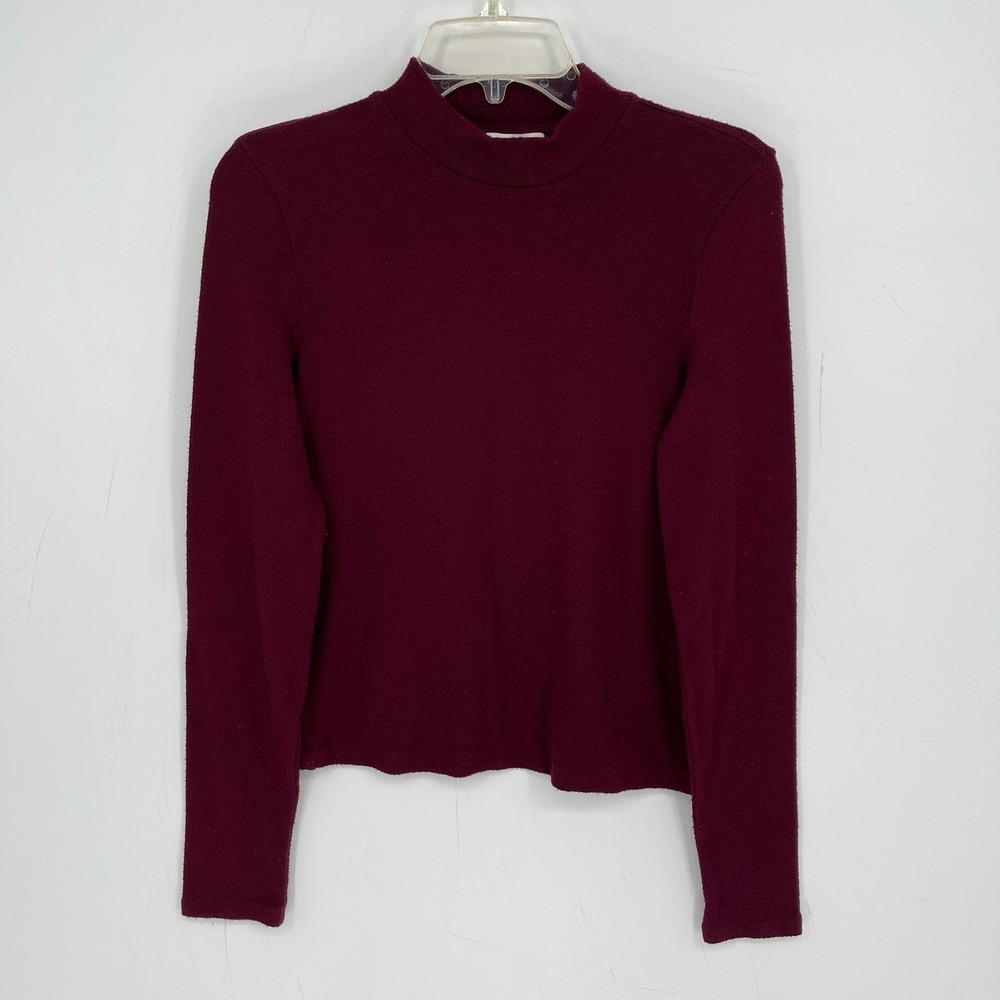 Vince Women's Burgundy Stretch Mock Neck Long Sleeve Knit Pullover Top Size S